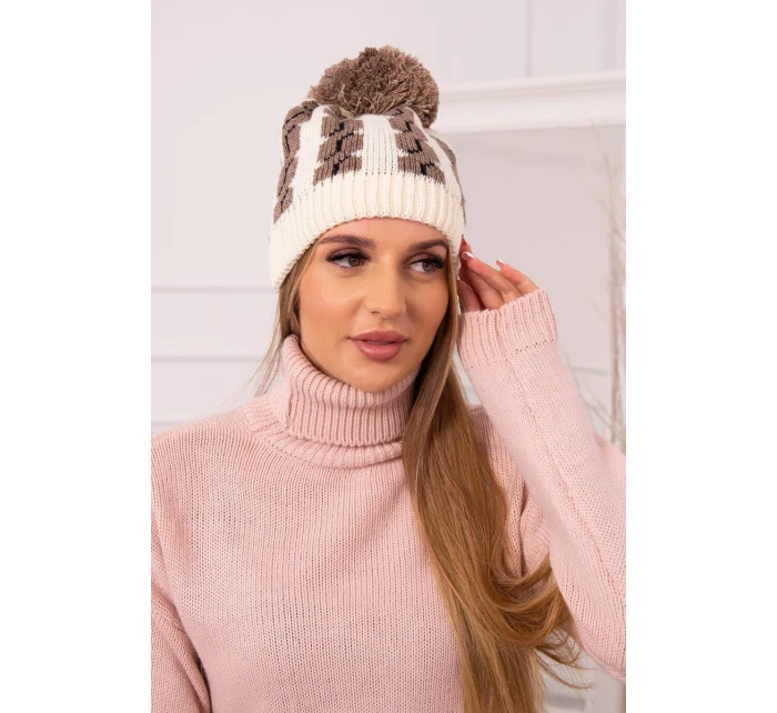 Dámska čiapka s brmbolcom Rozalia K323 mocca+ecru Dámska čiapka s brmbolcom Rozalia K323 mocca+ecru
