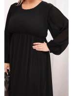 Dámská plisovaná model 21798751 Plus Size z viskózy a s dlouhým rukávem černá - K-Fashion