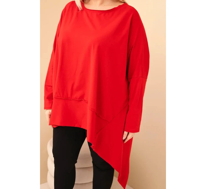 Dámska bavlnená tunika v nadmernej veľkosti s asymetrickým lemom červená