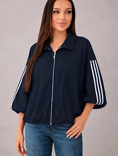 Dámská jarní model 22227962 bunda s límcem a lampasy námořnická modrá - K-Fashion