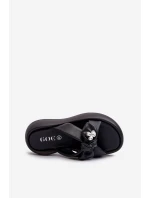 Skórzane Klapki Damskie Na Platformie Czarne GOE NN2N4110