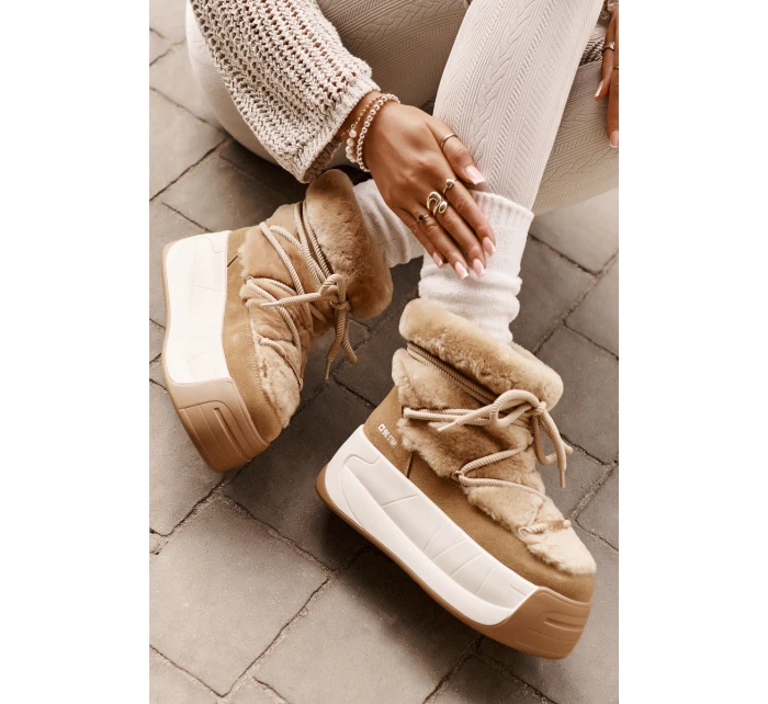 Skórzane Śniegowce Damskie Na Grubej Podeszwie Z Futerkiem Big Star OO274A207 Brązowe Skórzane Śniegowce Damskie Na Grubej Podeszwie Z Futerkiem Big Star OO274A207 Brązowe