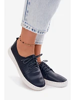 Dámské otevřené polobotky na šněrování tmavě modré model 22133930 - Boto