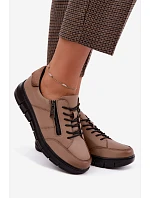 Dámské kožené polobotky model 22359867 tmavě béžové - VINCEZA Dámské kožené polobotky model 22359867 tmavě béžové - VINCEZA