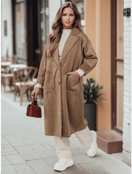 Dámsky oversize kabát AVELINNI dlhý béžový FashionStreet NY0694 Dámsky oversize kabát AVELINNI dlhý béžový FashionStreet NY0694