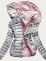 Strieborná prešívaná dámska bunda s kapucňou (B9561)