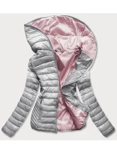 Strieborná prešívaná dámska bunda s kapucňou (B9561)