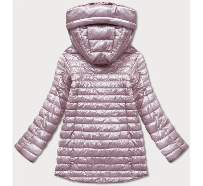 Obojstranná dámska kvetovaná bunda v púdrovo ružovej farbe (PC-7509-52)