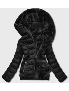 Čierna obojstranná dámska bunda-kožušinka (B8051-1)