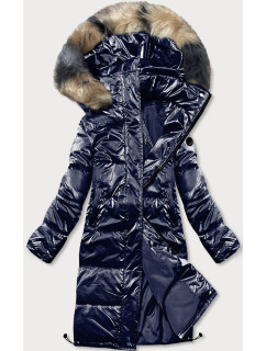 Tmavomodrá lesklá dámska zimná bunda (M1590-2AMS)