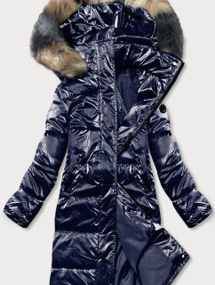 Tmavomodrá lesklá dámska zimná bunda (M1590-2AMS)