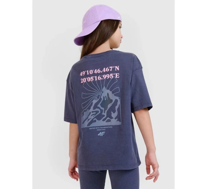 Dievčenské tričko oversize s potlačou 4F 4FJWSS25TTSHF1853-22S