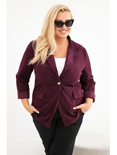 Dámske manšestrové nohavice vo veľkosti plus size s klopami a vreckami, slivkovej farby