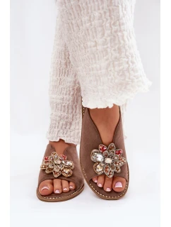 Dámské Sandály Na Plochém Podpatku S Ozdobou model 21691581 Tmavě Béžové - S.Barski