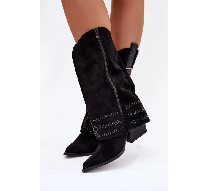 Kozačky Dámské Kovbojky Se Zdobením A Přezkou Černé Camilora Kozačky Dámské Kovbojky Se Zdobením A Přezkou Černé Camilora