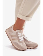 Kožené dámské tenisky na platformě model 22013931 Béžové - S.Barski Kožené dámské tenisky na platformě model 22013931 Béžové - S.Barski