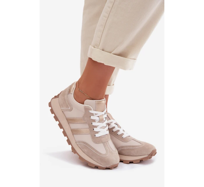 Kožené dámské tenisky na platformě model 22013931 Béžové - S.Barski Kožené dámské tenisky na platformě model 22013931 Béžové - S.Barski