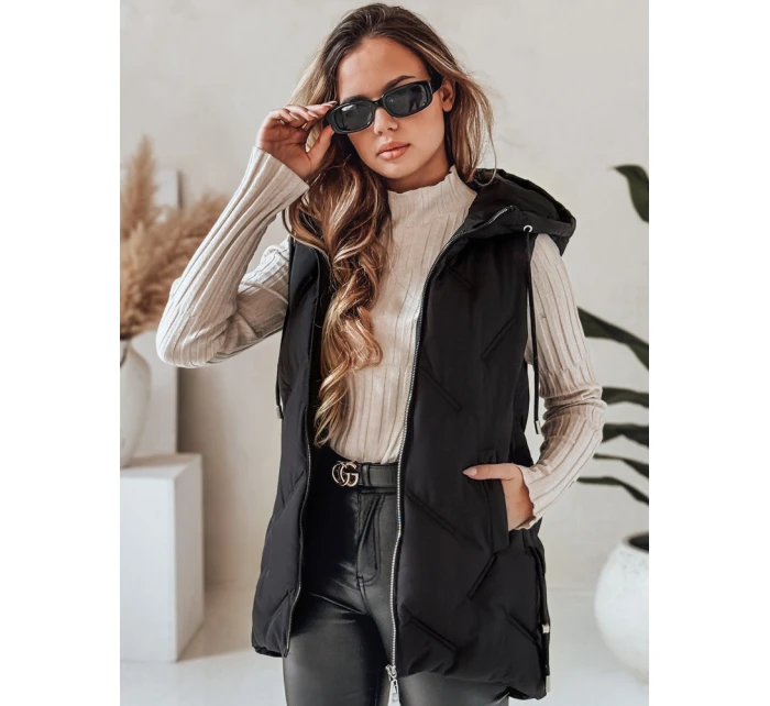 Dámska prešívaná vesta s kapucňou čierna FashionStreet TY5105
