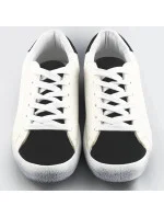 Dvojfarebné bielo-čierne dámske šnurovacie trampky (6340)