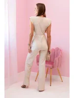 Dámsky overal s ozdobným viazaním v páse béžový