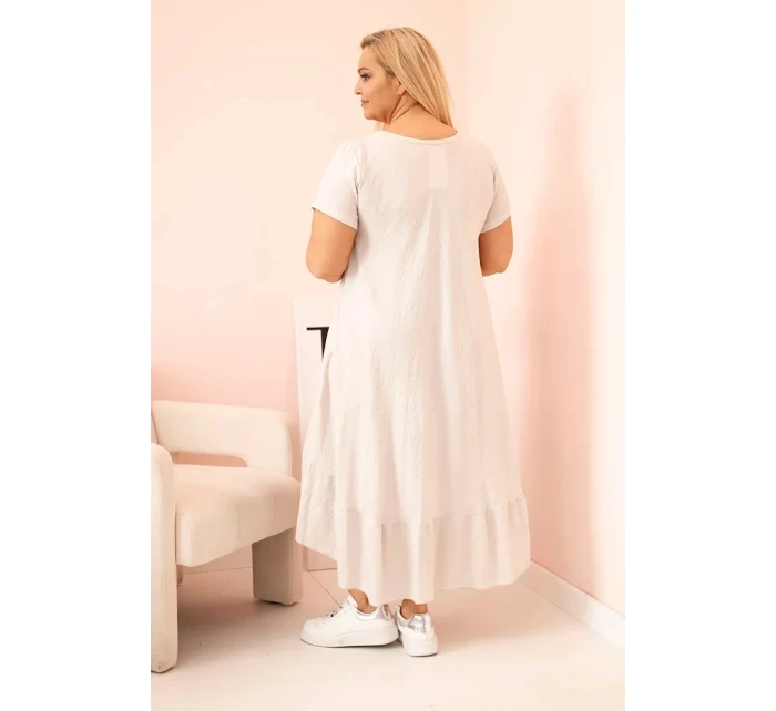 Dámské šaty plus size s krátkým rukávem a volánem z lehké viskózy béžová