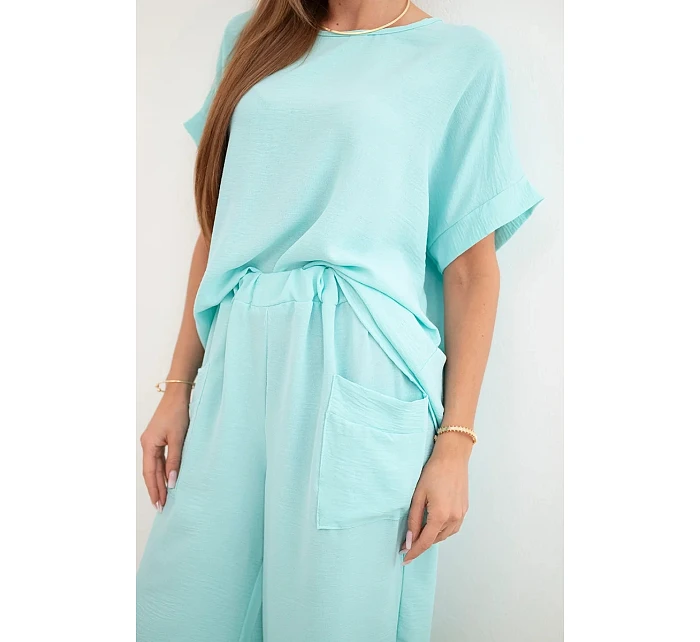 Komplet z viskózy halenka + kalhoty mátový Komplet z viskózy halenka + kalhoty mátový