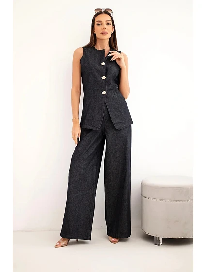 Dámský bavlněný komplet s model 22216316 a širokými kalhotami černý - K-Fashion Dámský bavlněný komplet s model 22216316 a širokými kalhotami černý - K-Fashion
