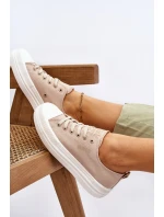Niskie Sznurowane Tenisówki Big Star LL274969 Beżowe