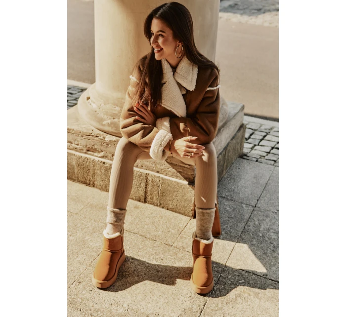 Kožené Semišové Sněhule S Kožešinou model 21676512 Camel - VINCEZA