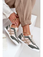 Niskie Tenisówki Trampki Damskie Beżowo-Zielone Eezore