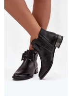 Dámské kotníkové boty z pravé kůže na nízkém podpatku Zazoo 1396 Černé