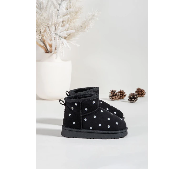 Dětské sněhule s květinami černé Gracina