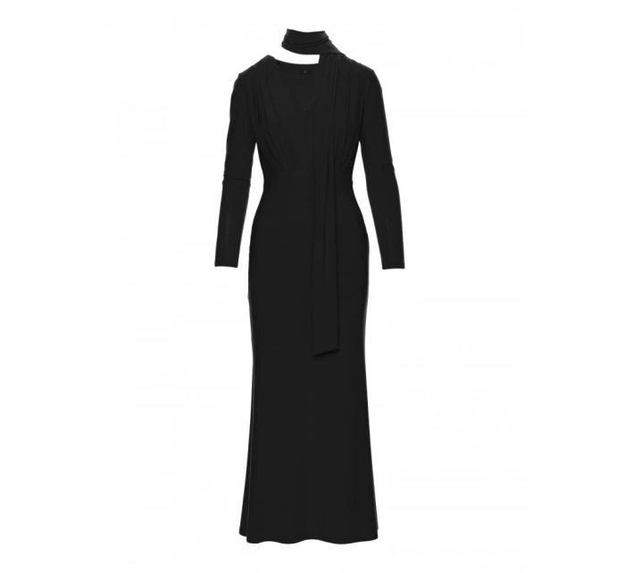 M891 Šaty s opaskom a šerpou - čierne