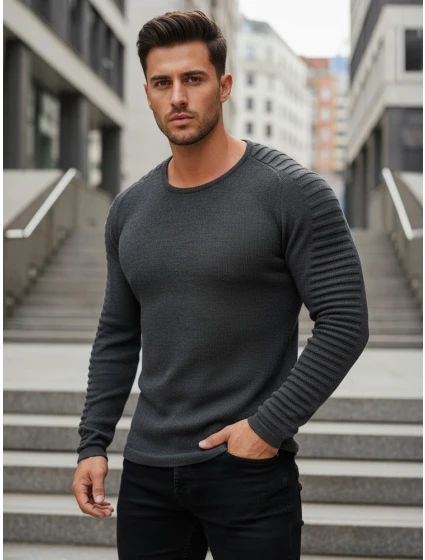 Pánsky sveter cez hlavu antracitový WX1604