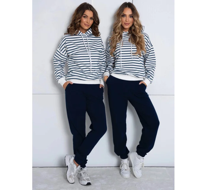 Tmavě modrý dámský bavlněný teplákový komplet s mikinou model 21777414 - Moon Tmavě modrý dámský bavlněný teplákový komplet s mikinou model 21777414 - Moon