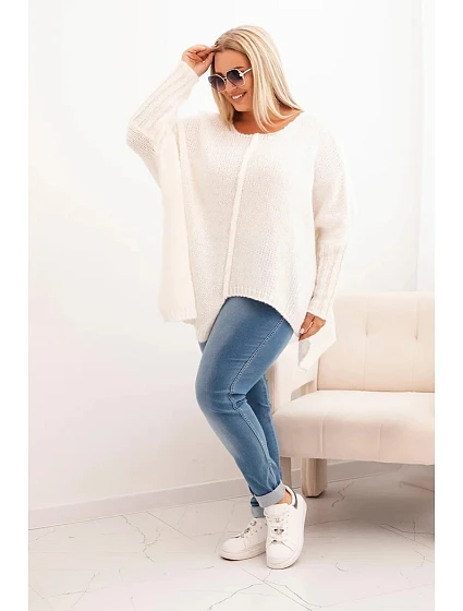 Dámský svetr Plus Size z model 21289883 s volným střihem a rukávem 3/4 ecru - K-Fashion Dámský svetr Plus Size z model 21289883 s volným střihem a rukávem 3/4 ecru - K-Fashion