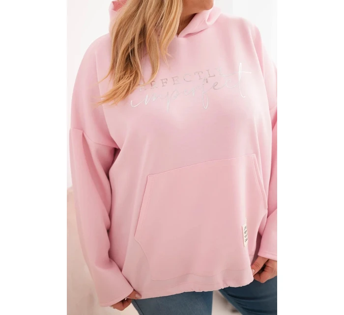 Dámska mikina Plus Size s kapucňou a potlačou candy pink