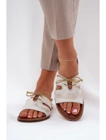 Skórzane Klapki Damskie Na Płaskim Obcasie Zazoo 3022 Złoty Przecierany