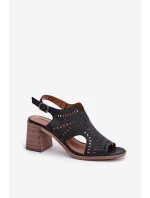 Ażurowe Sandały Damskie Na Słupku Czarne Tosine Ażurowe Sandały Damskie Na Słupku Czarne Tosine