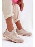 Kožené dámské tenisky na platformě model 22013931 Béžové - S.Barski Kožené dámské tenisky na platformě model 22013931 Béžové - S.Barski