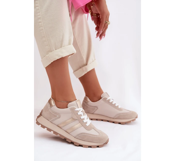 Kožené dámské tenisky na platformě model 22013931 Béžové - S.Barski Kožené dámské tenisky na platformě model 22013931 Béžové - S.Barski