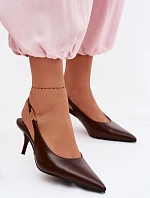 Dámské sandály z umělé kůže na jehlovém podpatku Čokoládové Jelissey