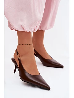 Dámské sandály z umělé kůže na jehlovém podpatku Čokoládové Jelissey