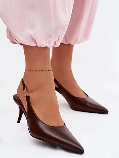 Dámské sandály z umělé kůže na jehlovém podpatku Čokoládové model 22102977 - Boto