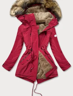 Červená dámska bunda s kožušinovou podšívkou (m-21207)