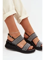 Kožené semišové sandály s ozdobou D&A model 22028024 černé - S.Barski