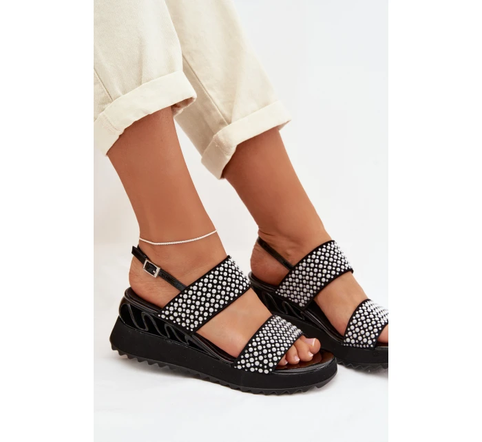 Kožené semišové sandály s ozdobou D&A model 22028024 černé - S.Barski