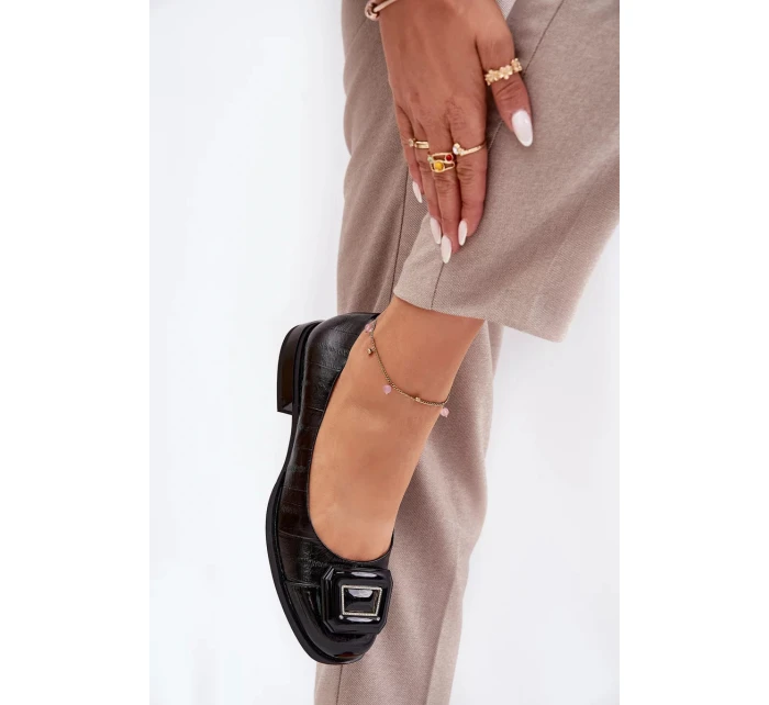 Dámské kožené baleríny s ozdobou D&A – černé