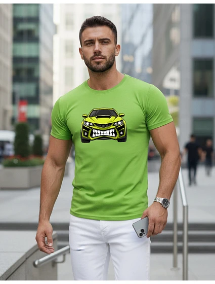 Pánske tričko s potlačou auta limetkovo zelené FashionStreet NX5015R