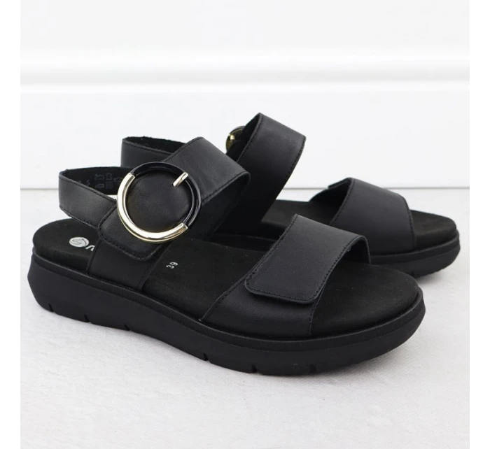 Dámske kožené sandále na platforme čierne Remonte D2K50-00